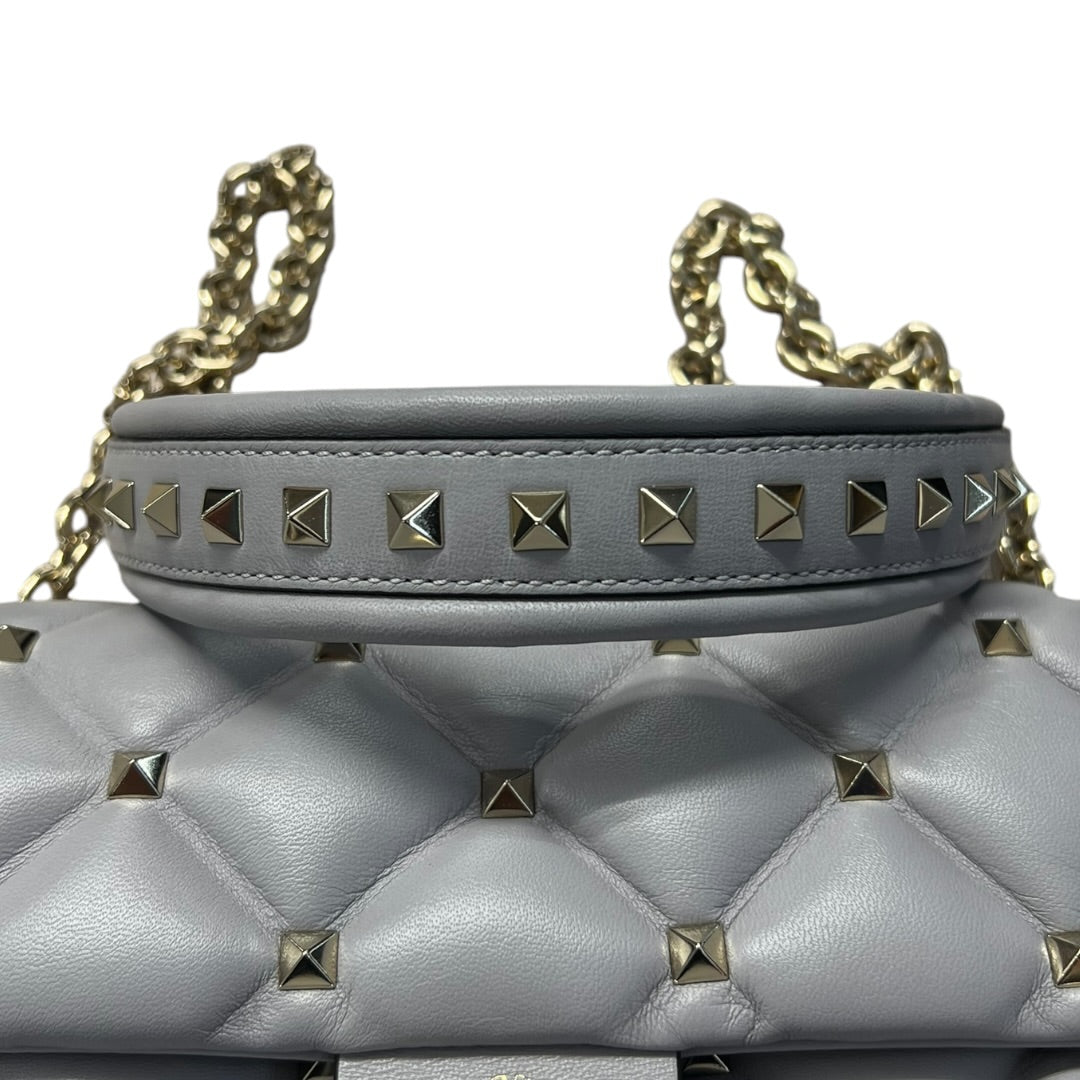 VALENTINO GARAVANI Rockstud Leather Chain Shoulder Bag Gray PR194