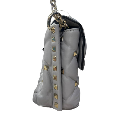 VALENTINO GARAVANI Rockstud Leather Chain Shoulder Bag Gray PR194