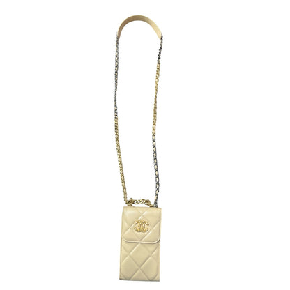 CHANEL 19 Matelasse Chain Smartphone Holder Lambskin Beige CH2146