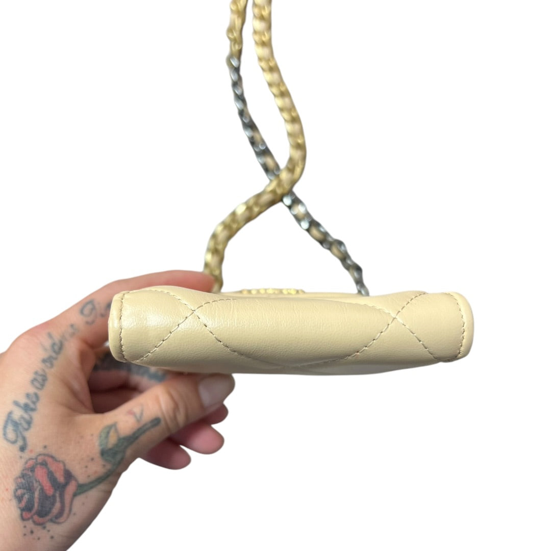 CHANEL 19 Matelasse Chain Smartphone Holder Lambskin Beige CH2146