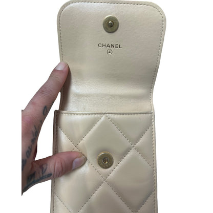 CHANEL 19 Matelasse Chain Smartphone Holder Lambskin Beige CH2146
