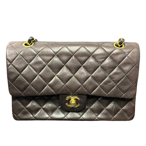 CHANEL Classic Double Flap 25 Matelasse Lambskin Brown Gold Hardware Chain Shoulder Bag CH2120