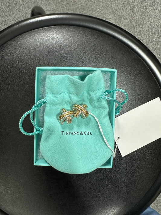 Tiffany & Co. Cross Design Two-Tone 18K Gold Silver Earrings 10g - ER4