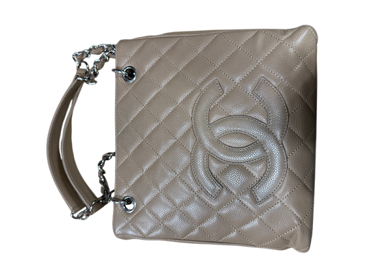 Chanel PST Petite Shopping Tote Beige Caviar Leather Silver Hardware Series 11 - CH2079