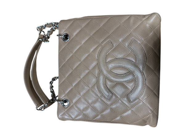 Chanel PST Petite Shopping Tote Beige Caviar Leather Silver Hardware Series 11 - CH2079