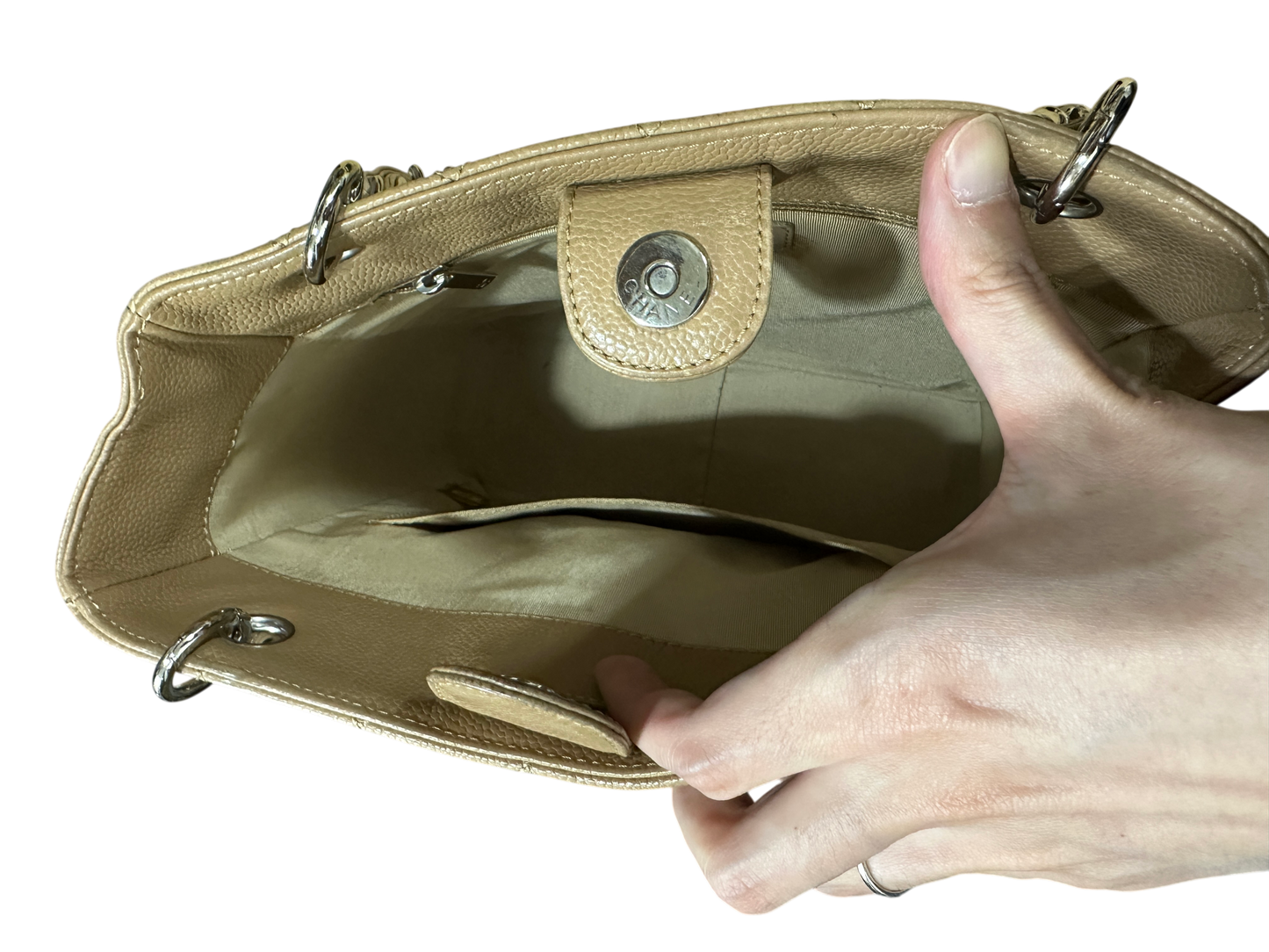 Chanel PST Petite Shopping Tote Beige Caviar Leather Silver Hardware Series 11 - CH2079