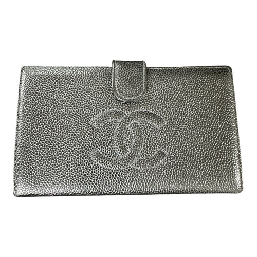 Authentic Chanel Caviar Leather CC Logo Kiss Lock Long Wallet Black CH2067