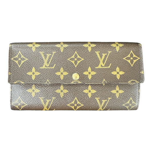 Authentic Louis Vuitton Monogram Canvas Sarah Flap Long Wallet LO2157