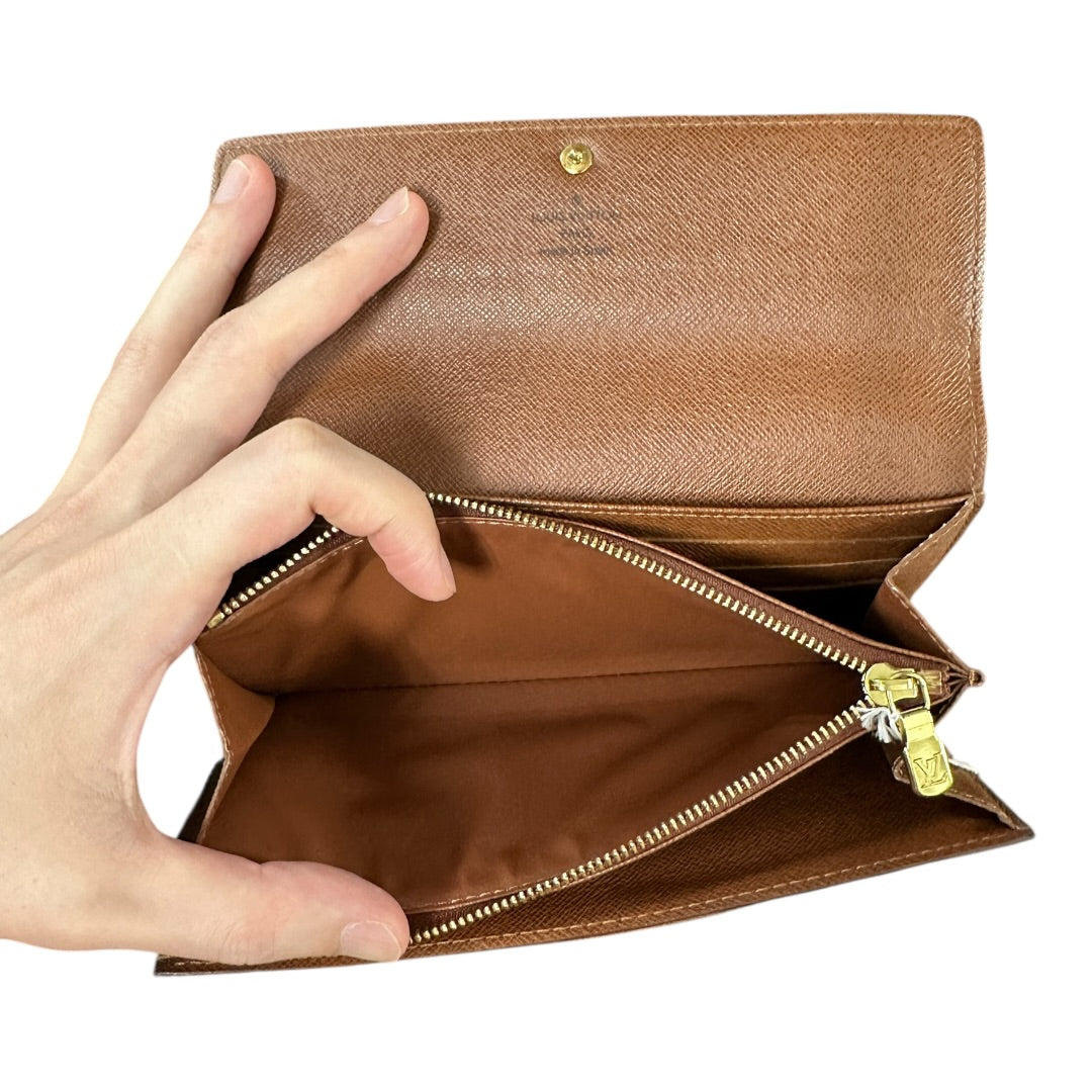 Authentic Louis Vuitton Monogram Canvas Sarah Flap Long Wallet LO2157