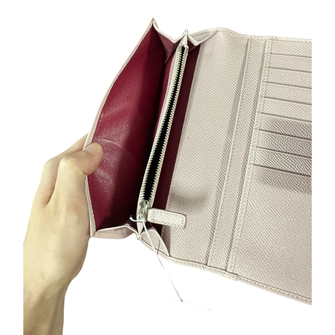 Authentic Bvlgari Bvlgari Logo Clip Leather Long Wallet Light Pink BV58