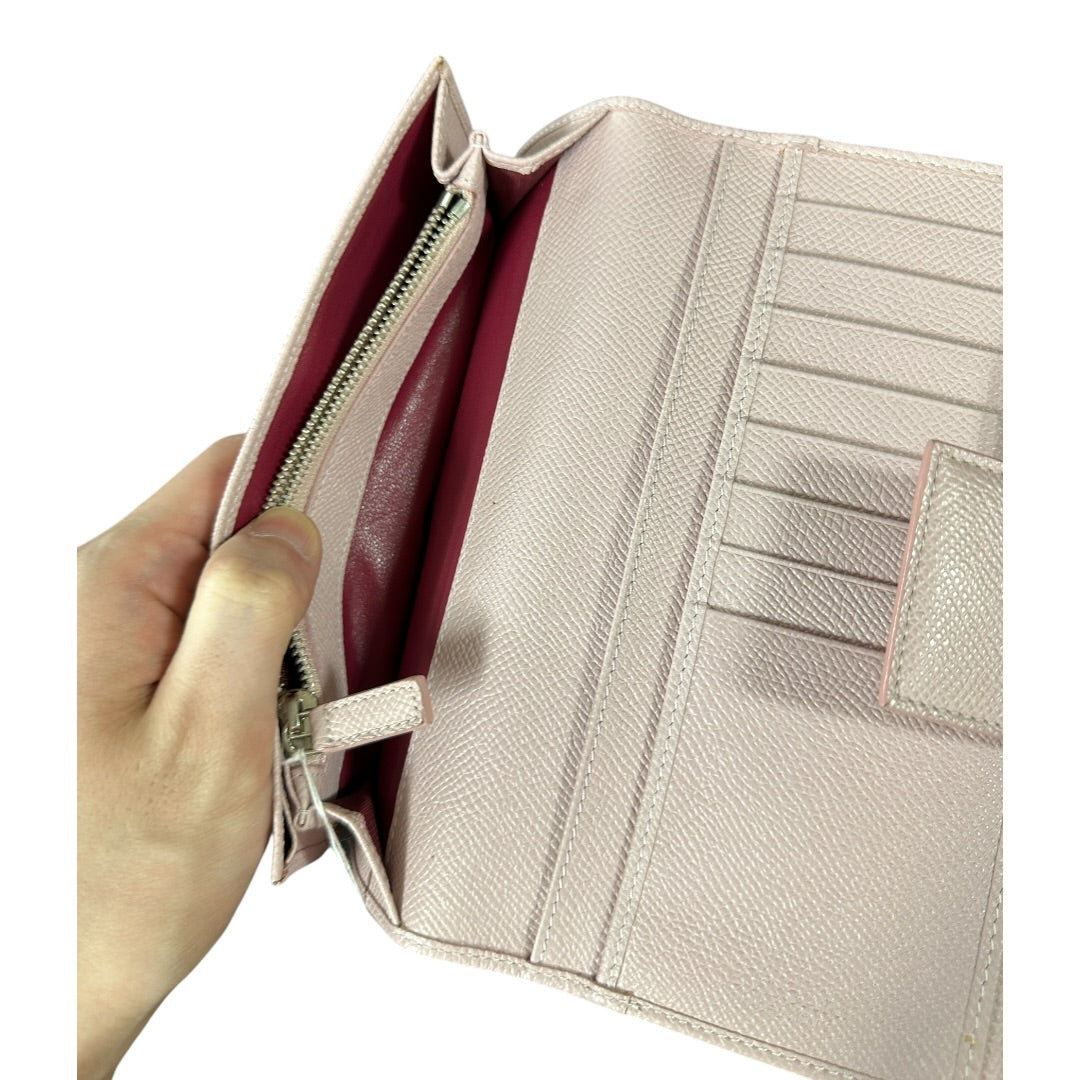 Authentic Bvlgari Bvlgari Logo Clip Leather Long Wallet Light Pink BV58