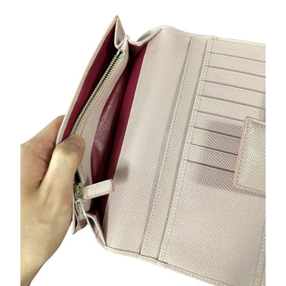 Authentic Bvlgari Bvlgari Logo Clip Leather Long Wallet Light Pink BV58
