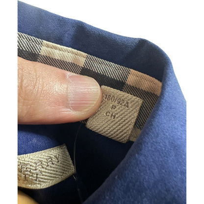 Authentic Burberry Brit Long Sleeve Shirt Blue with Check Trim BU1014