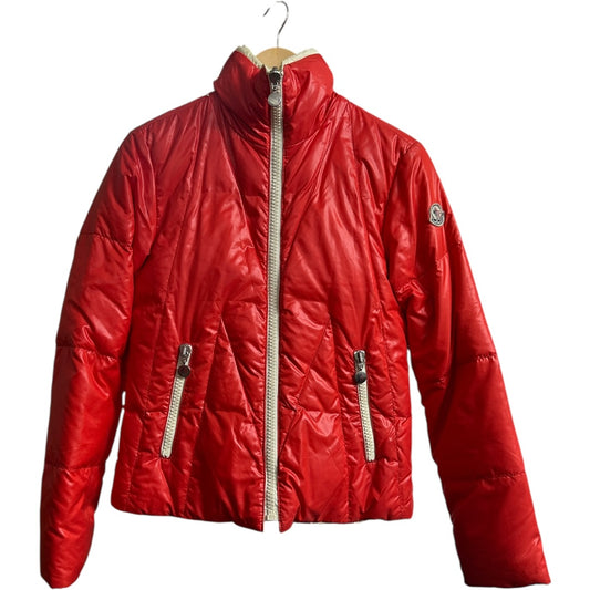 Authentic Moncler Red Puffer Jacket with Graphic Back Design MO249