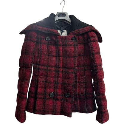 Authentic Moncler Red Plaid Wool Blend Down Jacket MO255