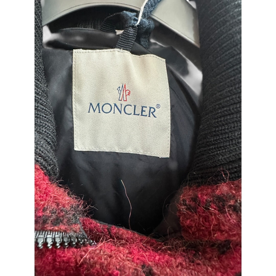 Authentic Moncler Red Plaid Wool Blend Down Jacket MO255