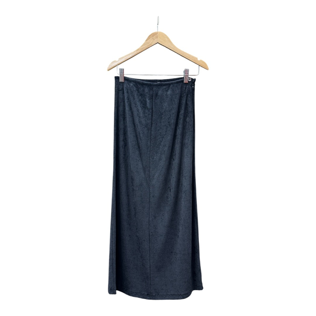 Authentic FENDI JEANS Black Velour Long Skirt with Logo Tape FE248
