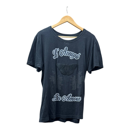 Authentic GUCCI "L'Aveugle Par Amour" Butterfly Patch T-Shirt Black Gu554