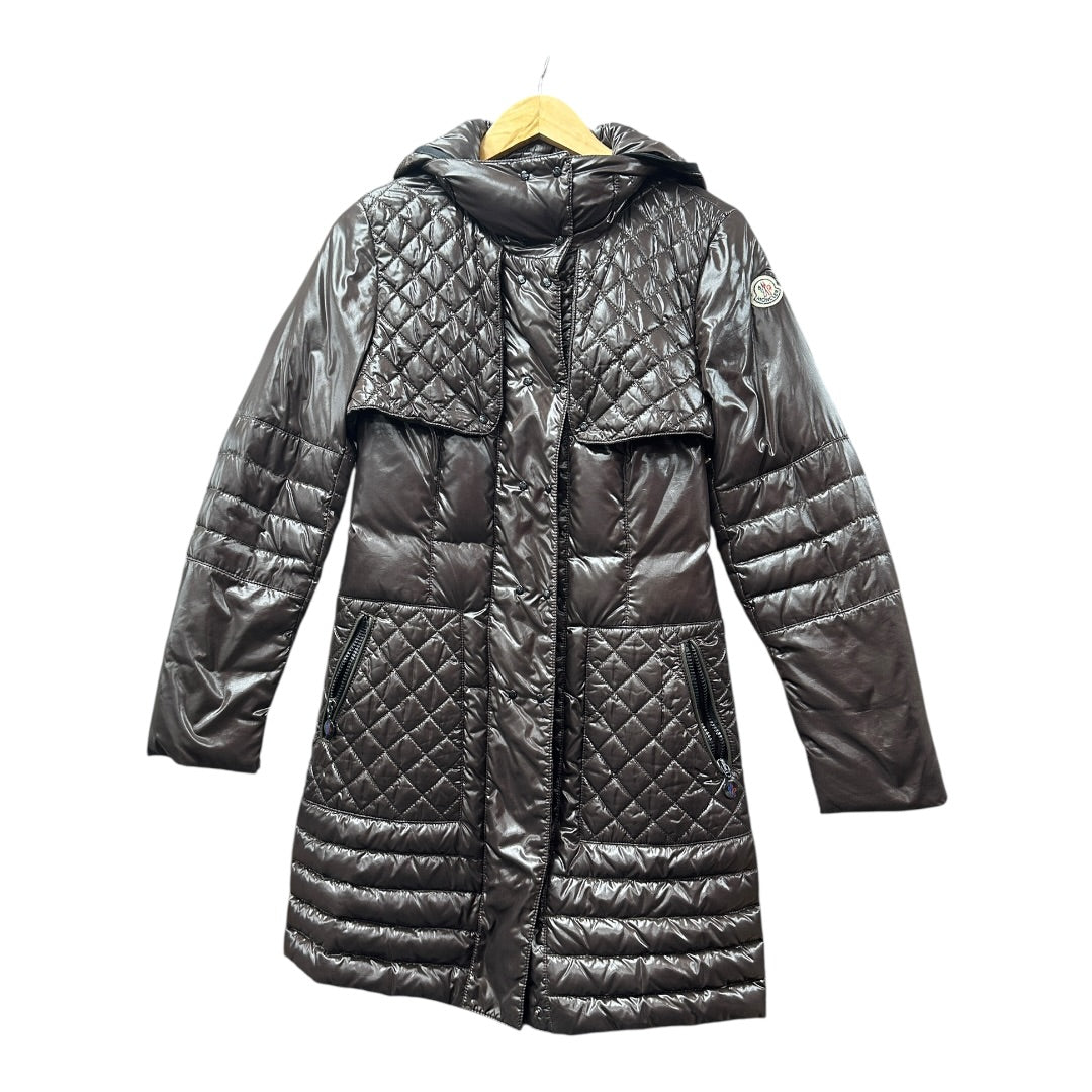 MONCLER Brown Quilted Long Down Coat with Belt MO250