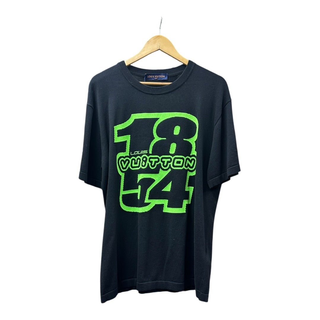 Authentic Louis Vuitton Black & Neon Green 1854 Logo Knit Top Tk49