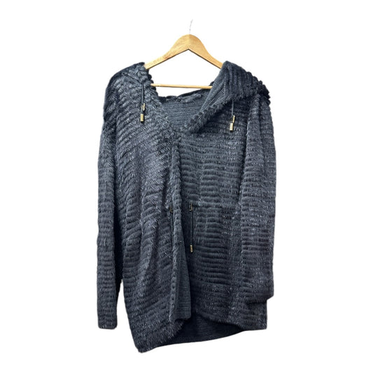 Authentic FENDI Roma Textured Fur Hooded Coat Charcoal Gray KA382