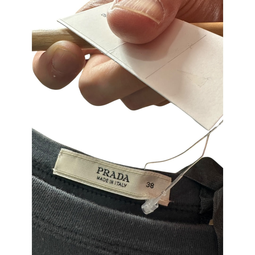 Authentic PRADA Gray Lace-Up Back Cotton Dress Short Sleeve PR150