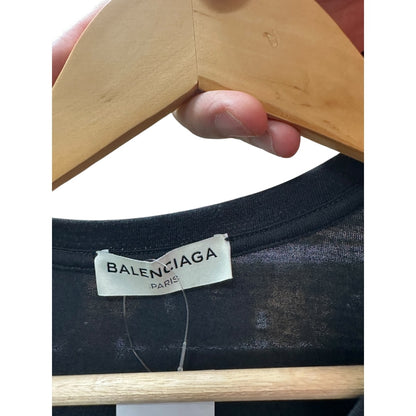 Authentic Balenciaga Black Asymmetric Drape Short Sleeve Top Ba37