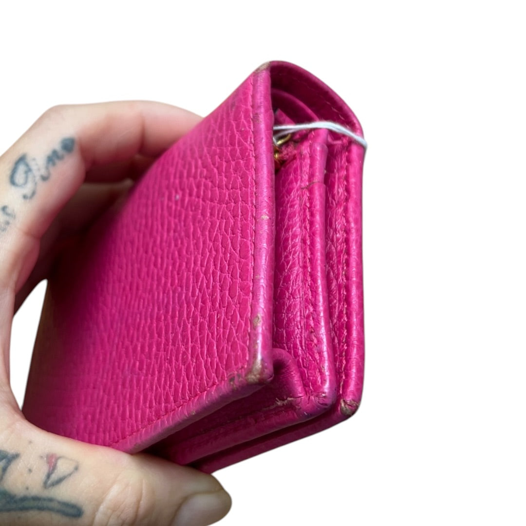 GUCCI Leather GG Marmont Card Case Wallet Pink Gold Hardware Gu564