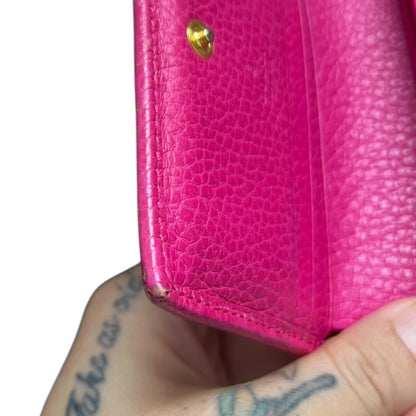 GUCCI Leather GG Marmont Card Case Wallet Pink Gold Hardware Gu564