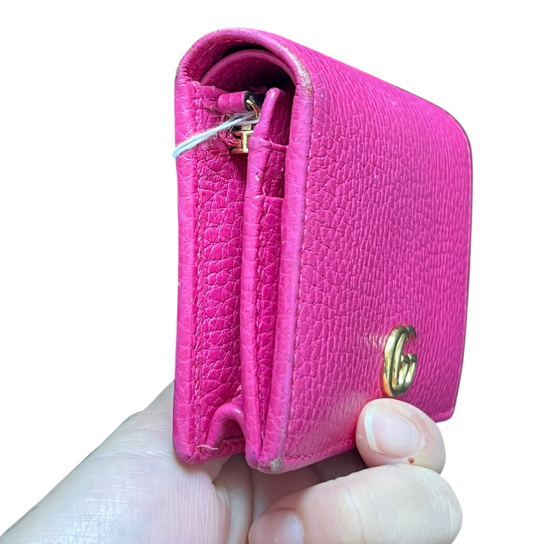 GUCCI Leather GG Marmont Card Case Wallet Pink Gold Hardware Gu564