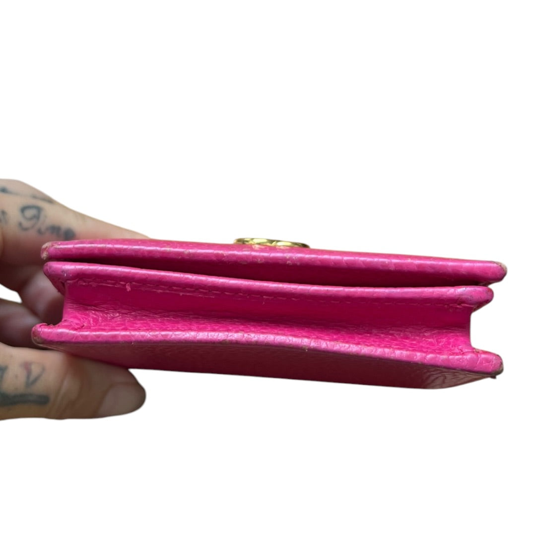 GUCCI Leather GG Marmont Card Case Wallet Pink Gold Hardware Gu564