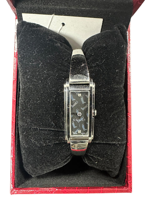 GUCCI Swiss Made Rectangular Black Monogram Dial Watch ER47