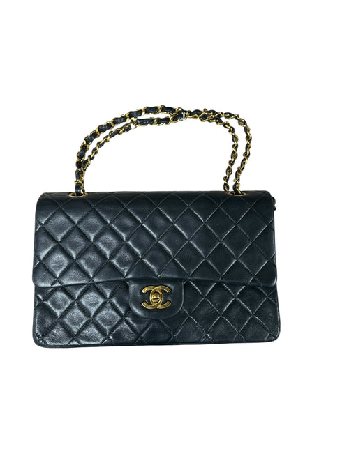 CHANEL Lambskin Classic Medium Double Flap Handbag Black Gold Hardware CH2149