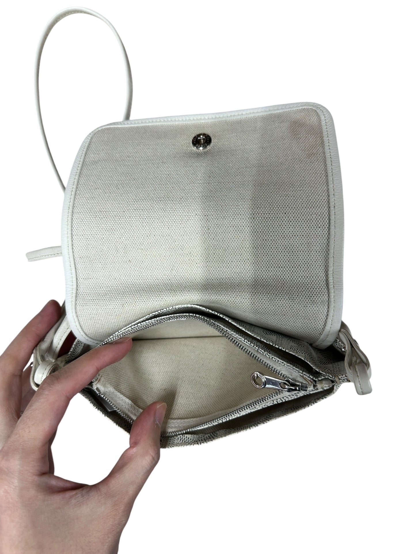 GOYARD Goyardine Canvas Plumet Crossbody Pouch White Silver Hardware GO17