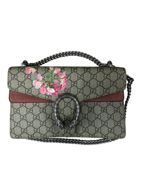 GUCCI GG Supreme Blooms Dionysus Small Shoulder Bag Beige Pink Silver Hardware GU595