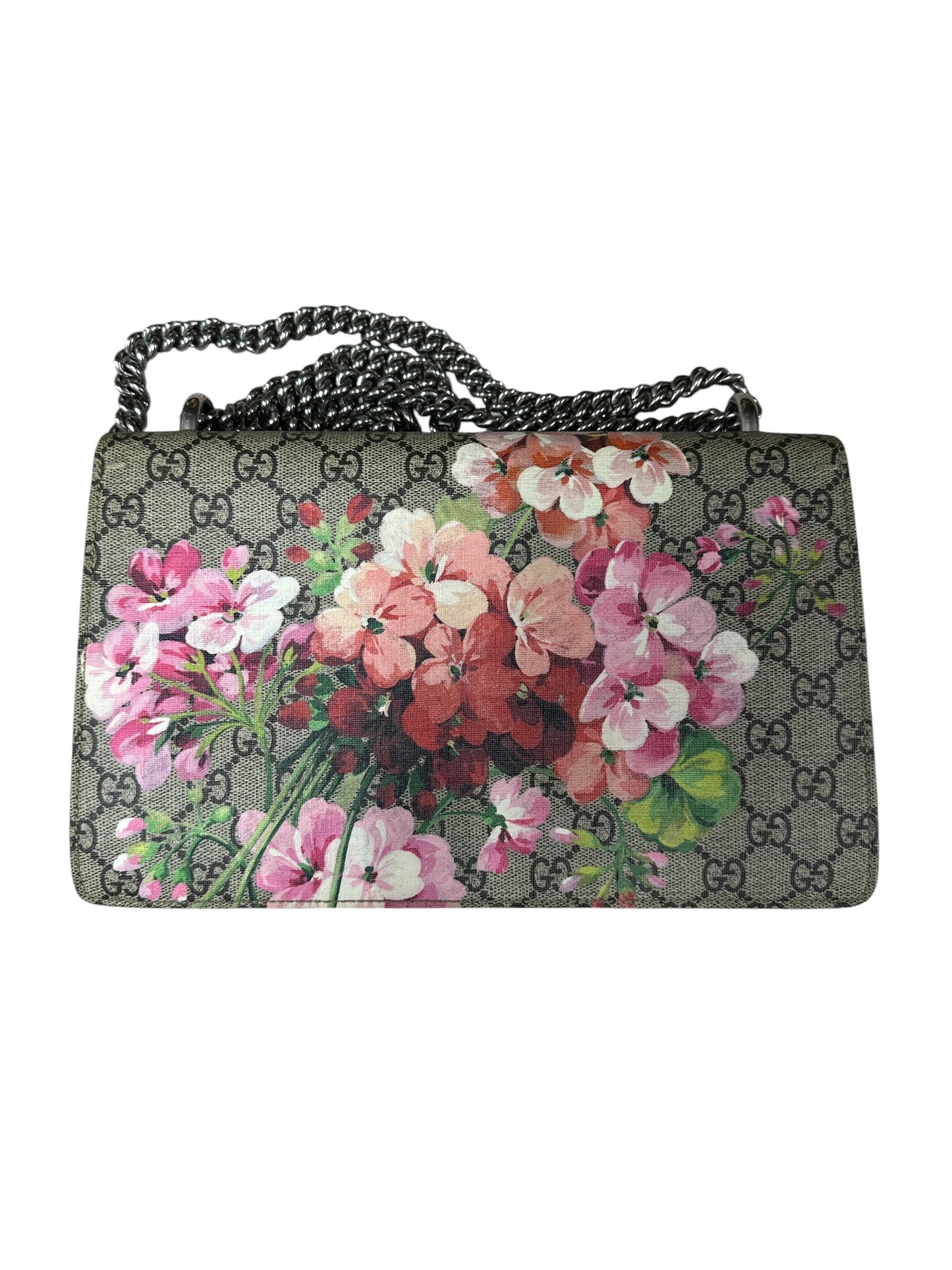 GUCCI GG Supreme Blooms Dionysus Small Shoulder Bag Beige Pink Silver Hardware GU595