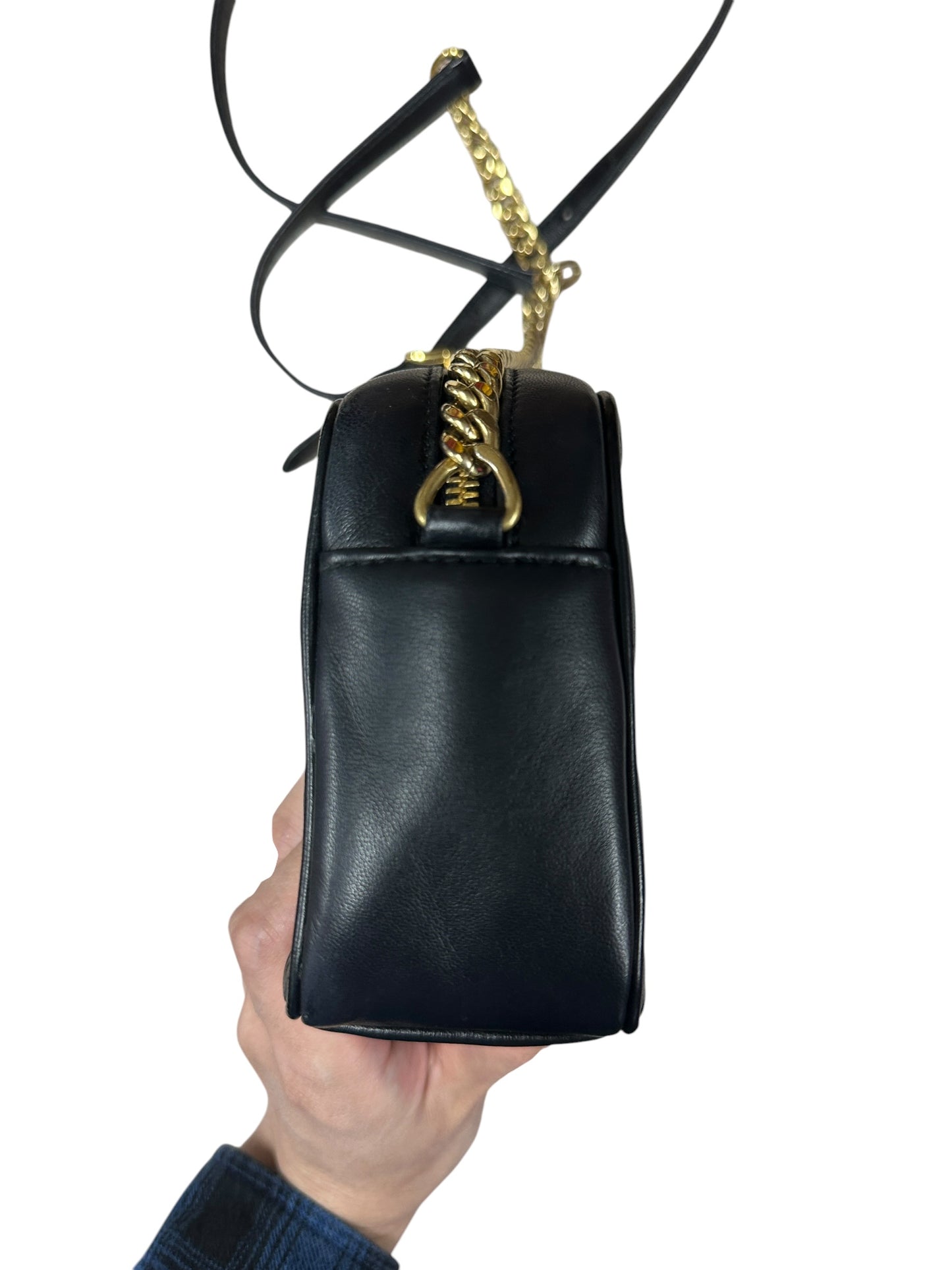 PRADA Gaufre Nappa Leather Camera Crossbody Bag Black Gold Hardware PR199