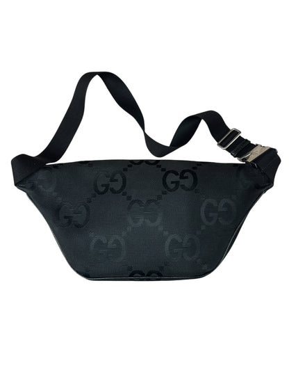 GUCCI Jumbo GG Canvas Belt Bag Bumbag Black Silver Hardware GU600